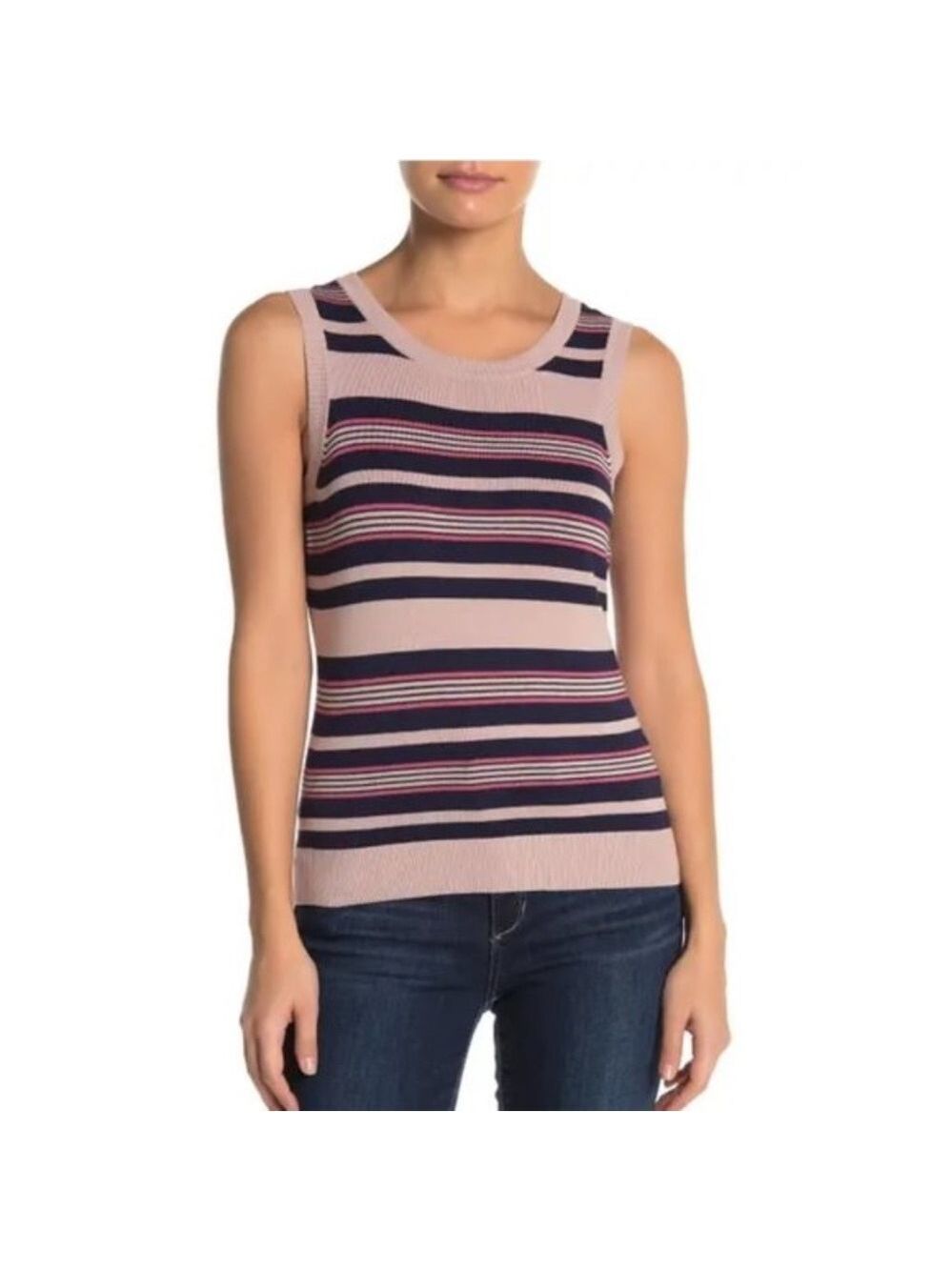 Halogen Stripe Crew Neck Knit Tank Top